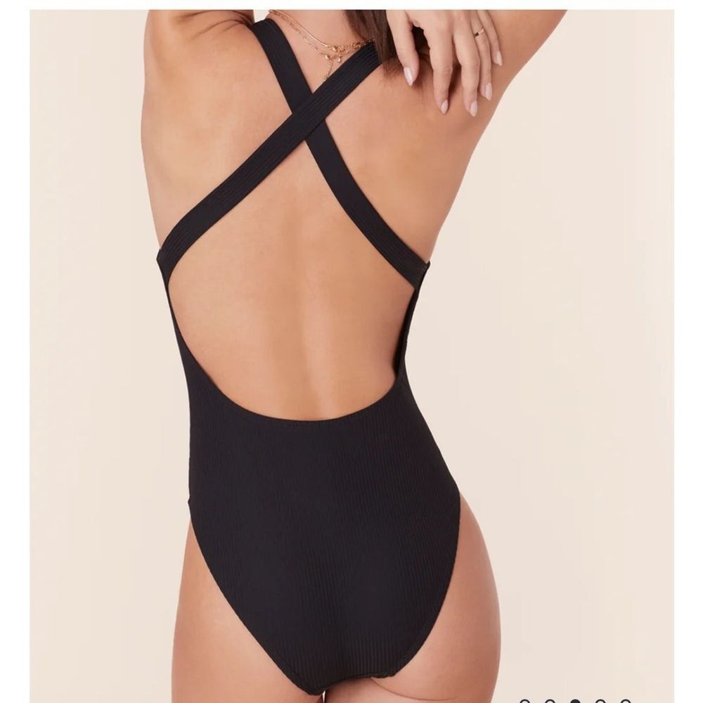 Andie The Tulum Rib One Piece LT Swimsuit Black Size M Tall NWT long torso - Picture 2 of 7